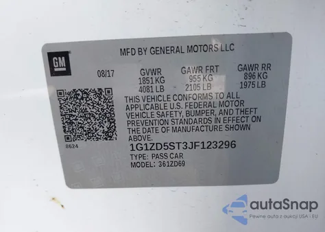 2018 Chevrolet Malibu Lt из США, поврежденный, VIN 1G1ZD5ST3JF123296